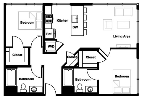 2 bed 2 bath 2D - 2D AHP Floor Plan | 986-1,059 Sq. Ft. at L Seven, California, 94103